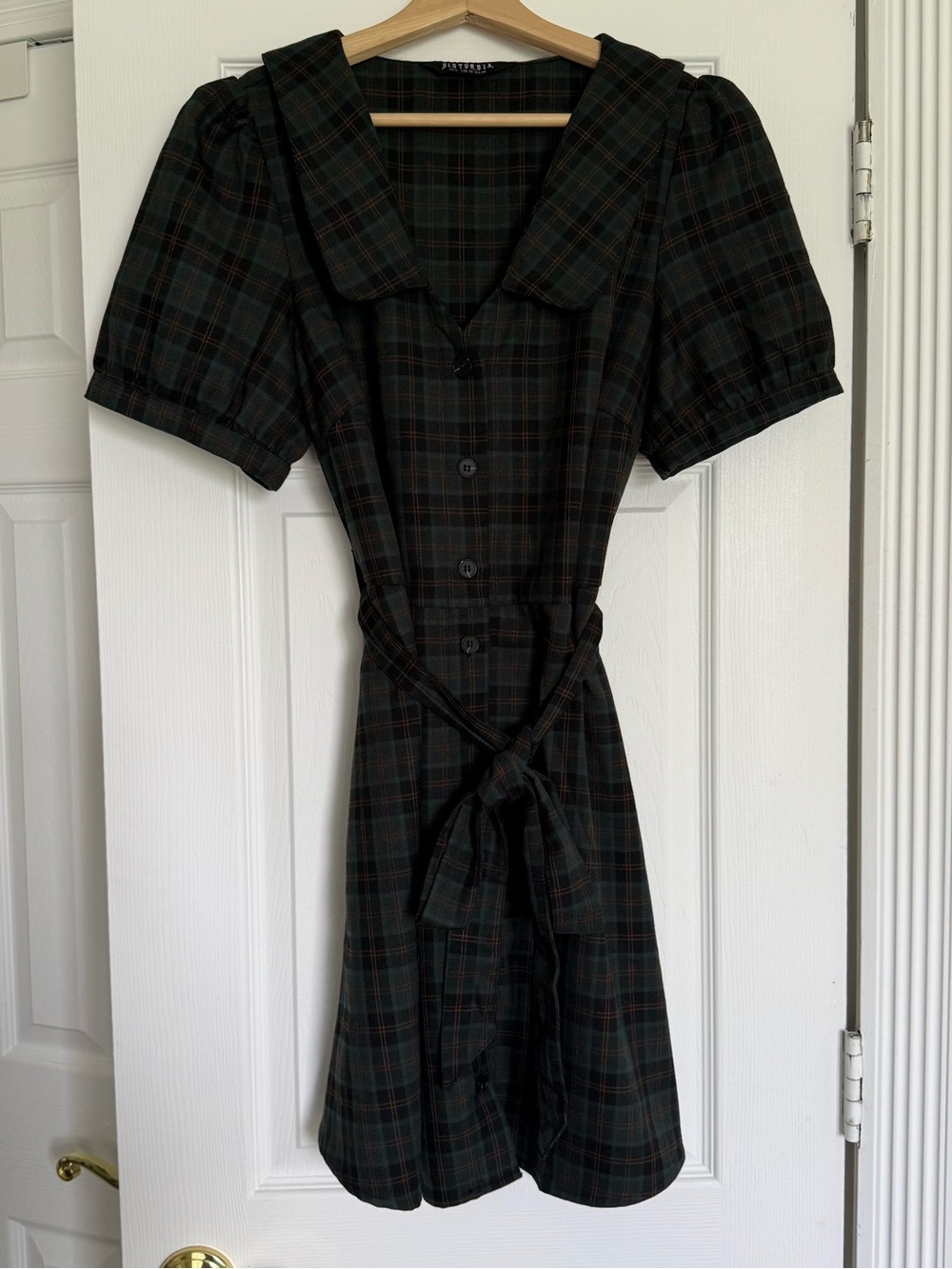 Disturbia Nightingale Check Mini Dress - Dark Green Black Plaid - Picture 2 of 6